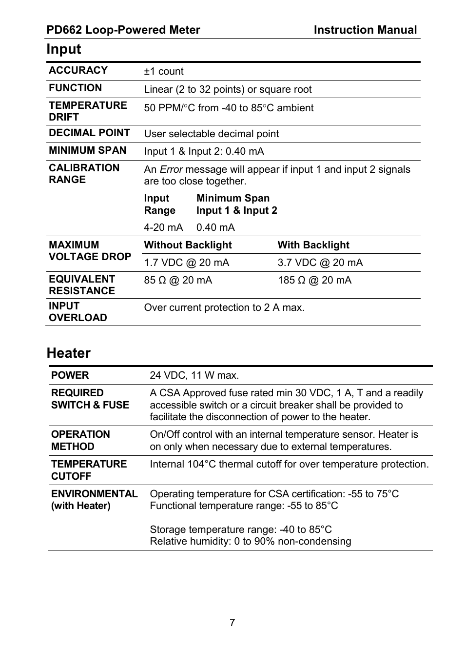 Input, Heater | Precision Digital PD662 User Manual | Page 7 / 32