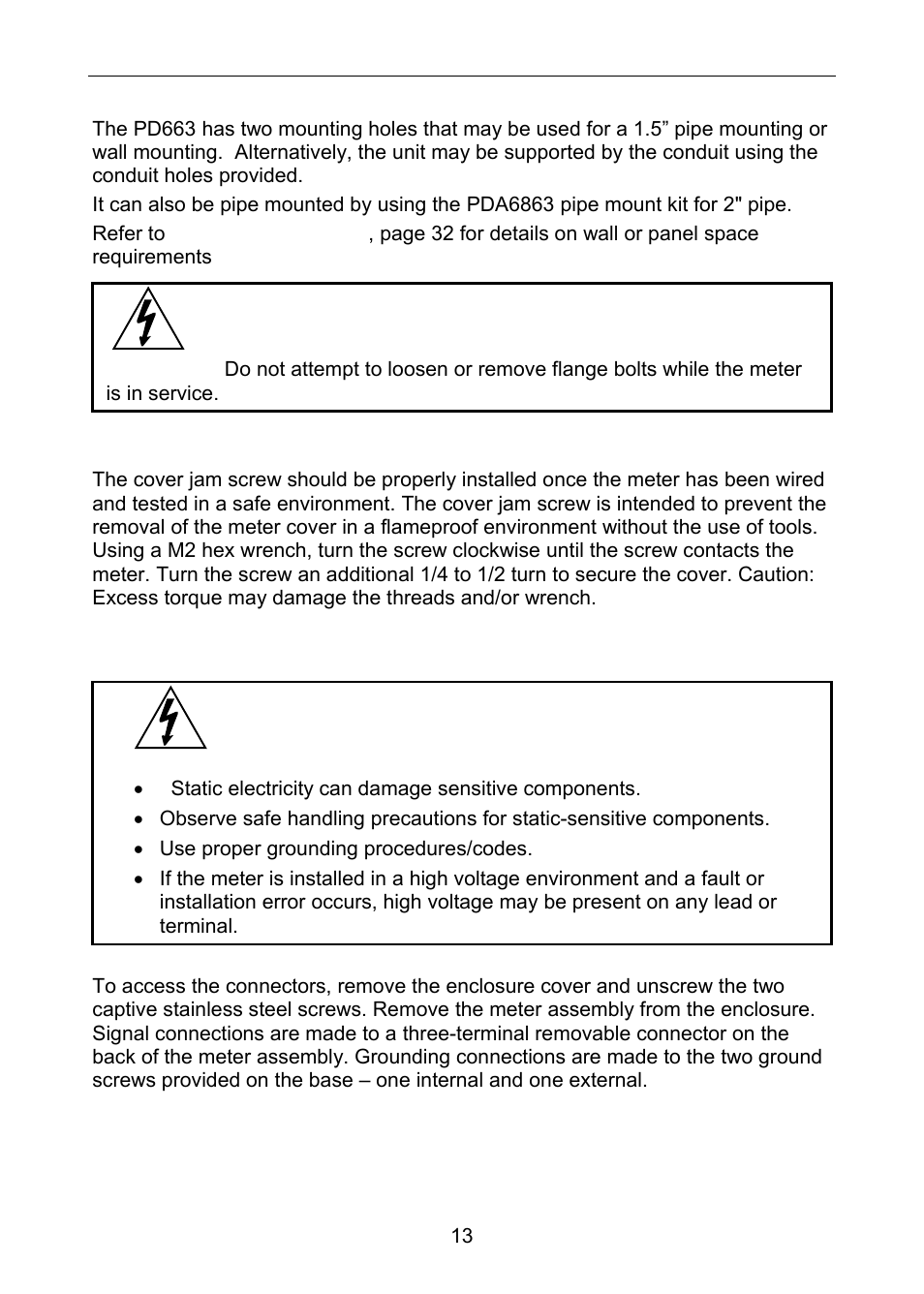 Mounting, Cover jam screw, Connections | Precision Digital PD663 User Manual | Page 13 / 36