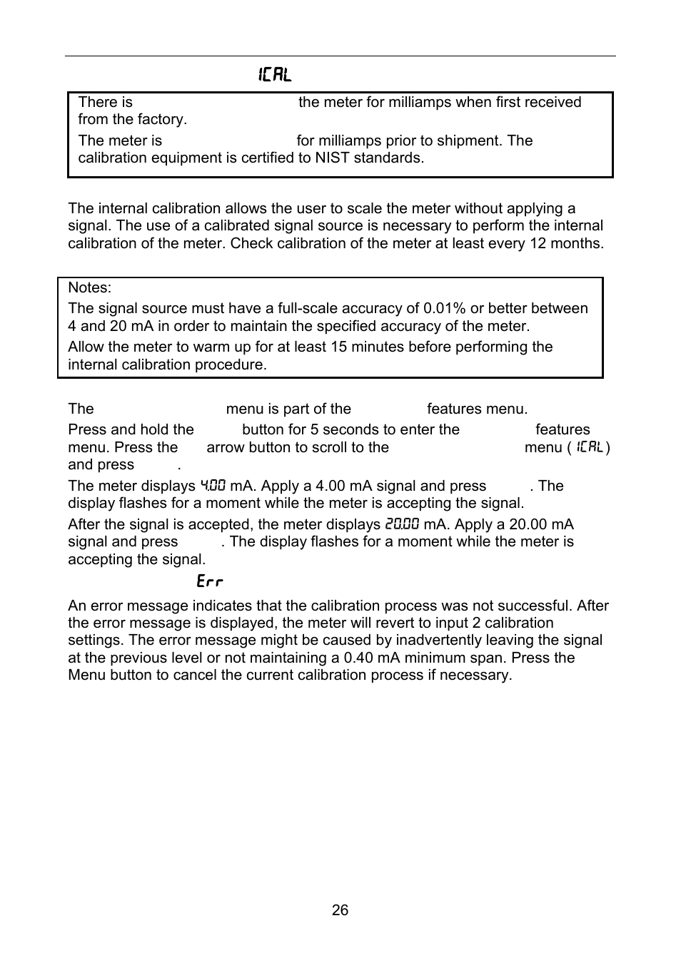 Internal calibration ( ical ) | Precision Digital PD663 User Manual | Page 26 / 36