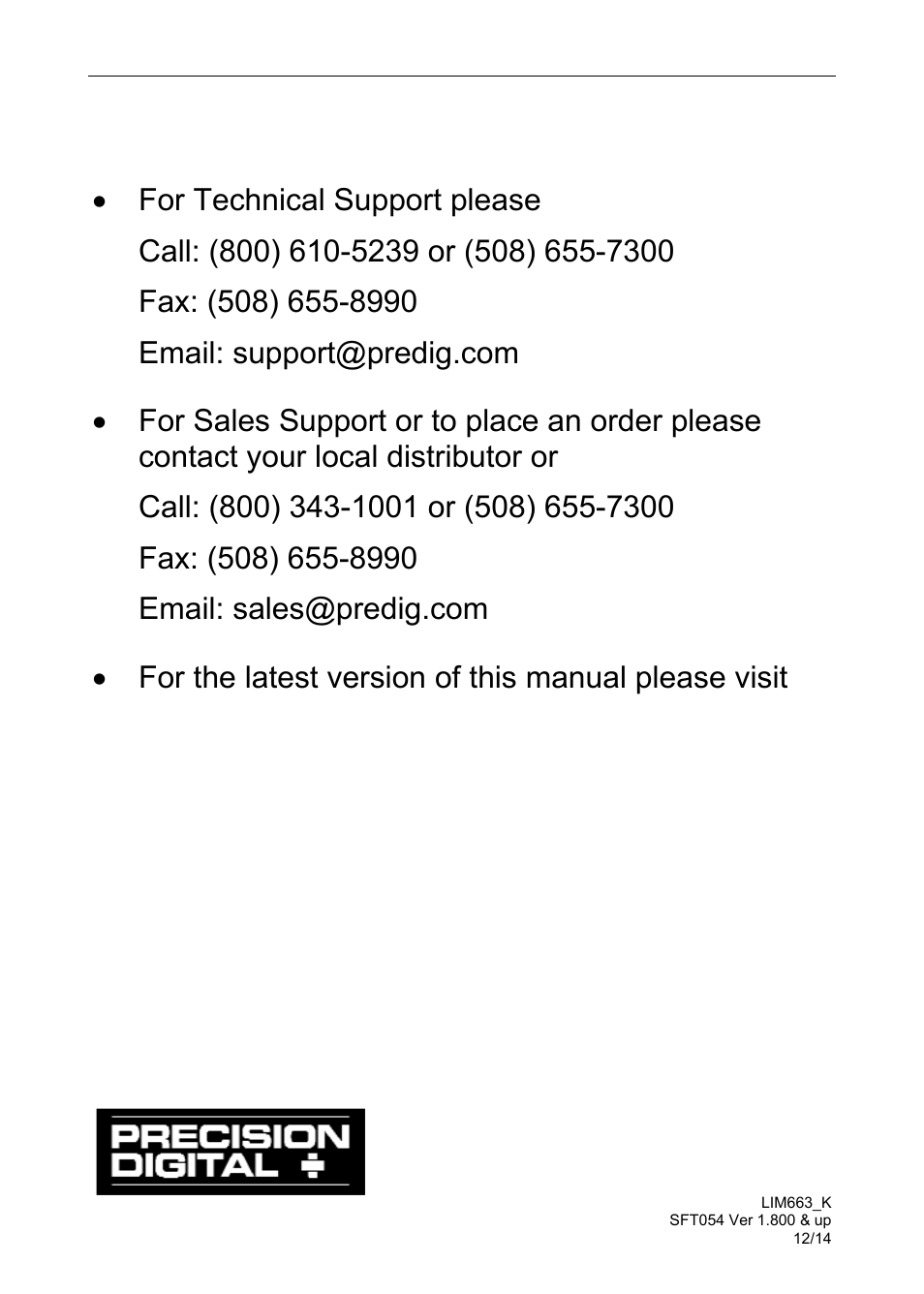 How to contact precision digital | Precision Digital PD663 User Manual | Page 36 / 36