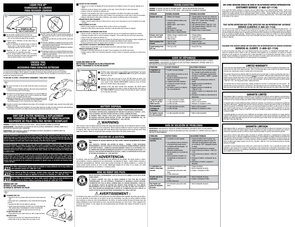 Advertencia: avertissement : warning | Dirt Devil F65 User Manual | Page 2 / 2