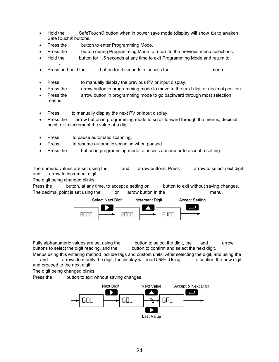 Setting numeric values, Setting alphanumeric labels | Precision Digital PD6730X User Manual | Page 24 / 100