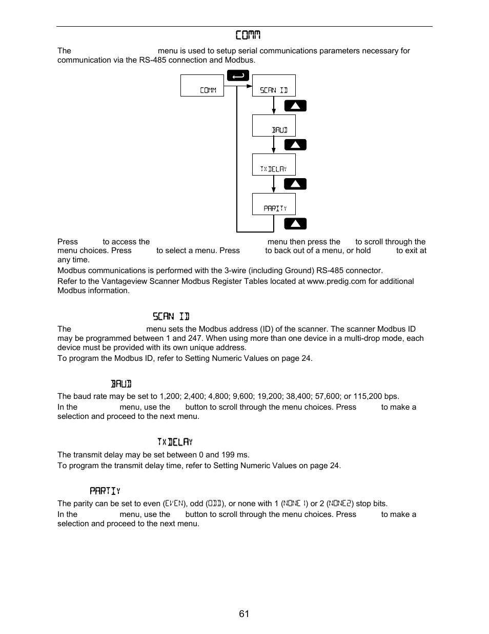 Serial communications settings ( comm ) | Precision Digital PD6730X User Manual | Page 61 / 100