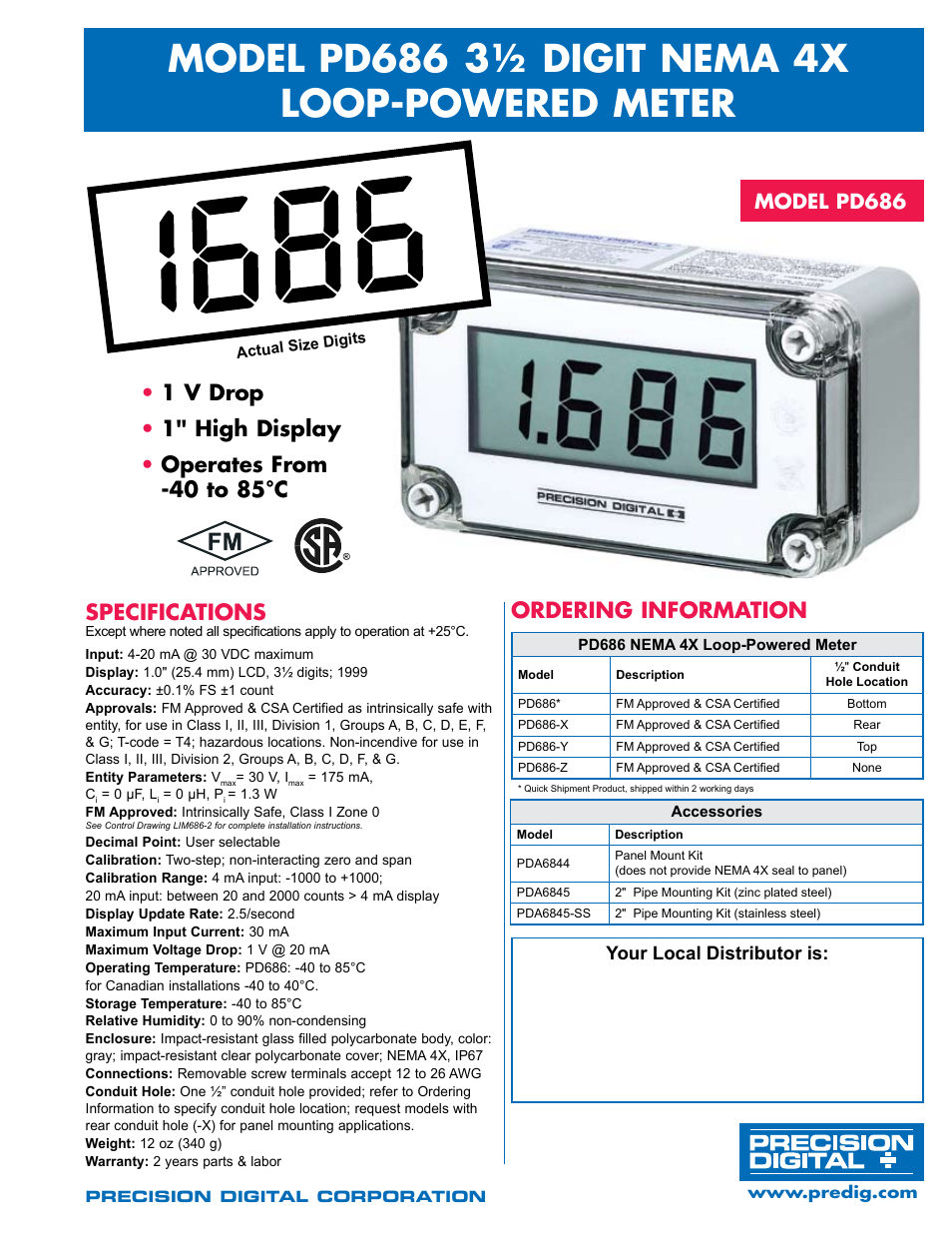 Precision Digital PD686 User Manual | 2 pages