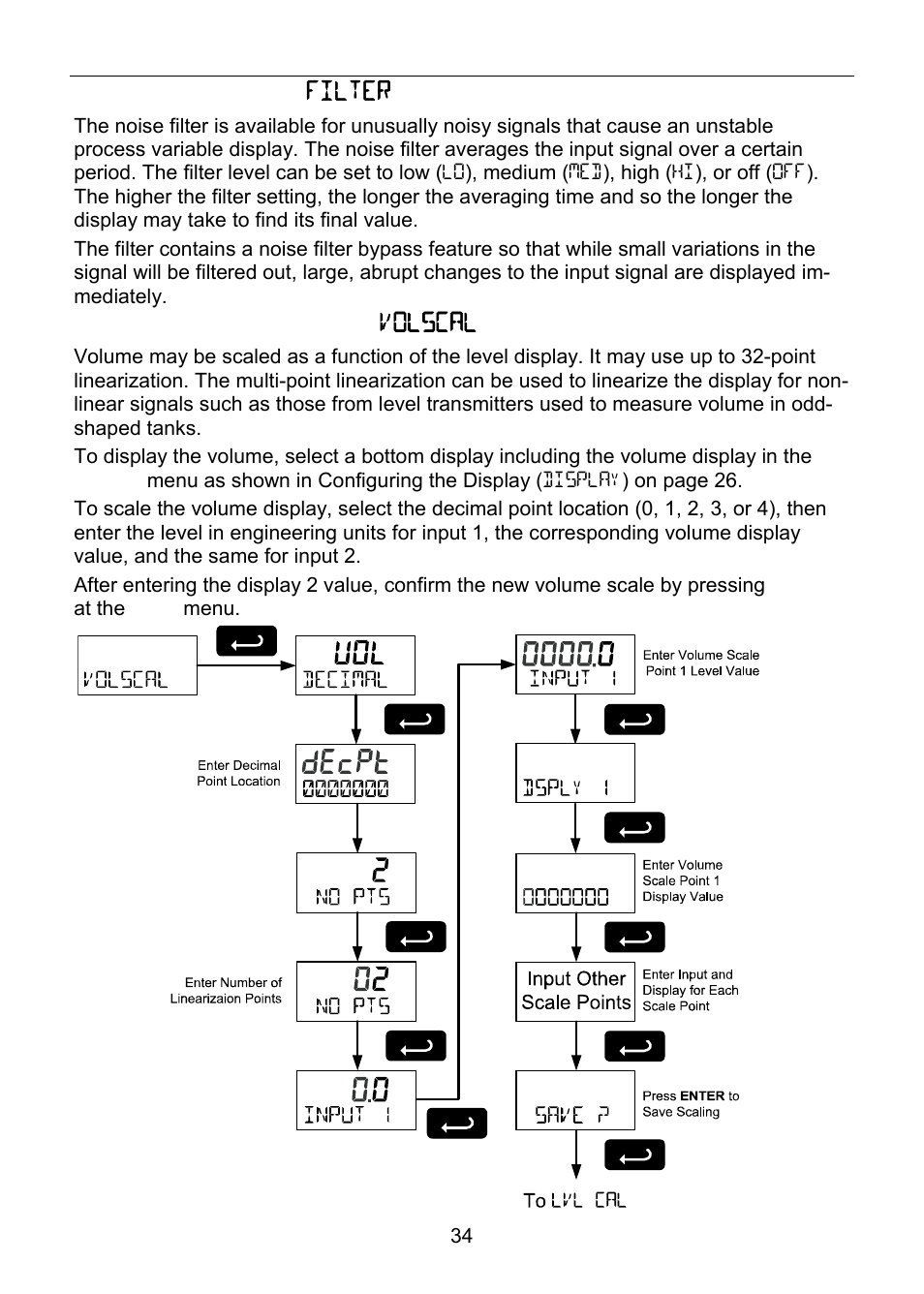 Input signal filter ( filter ), Volume display scaling ( volscal ) | Precision Digital PD6800 User Manual | Page 34 / 48