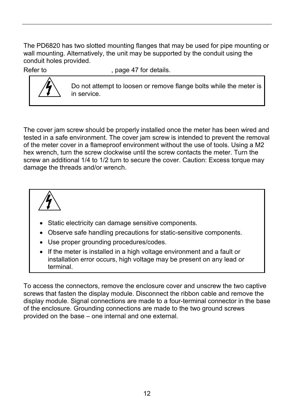 Mounting, Cover jam screw, Connections | Precision Digital PD6820 User Manual | Page 12 / 52