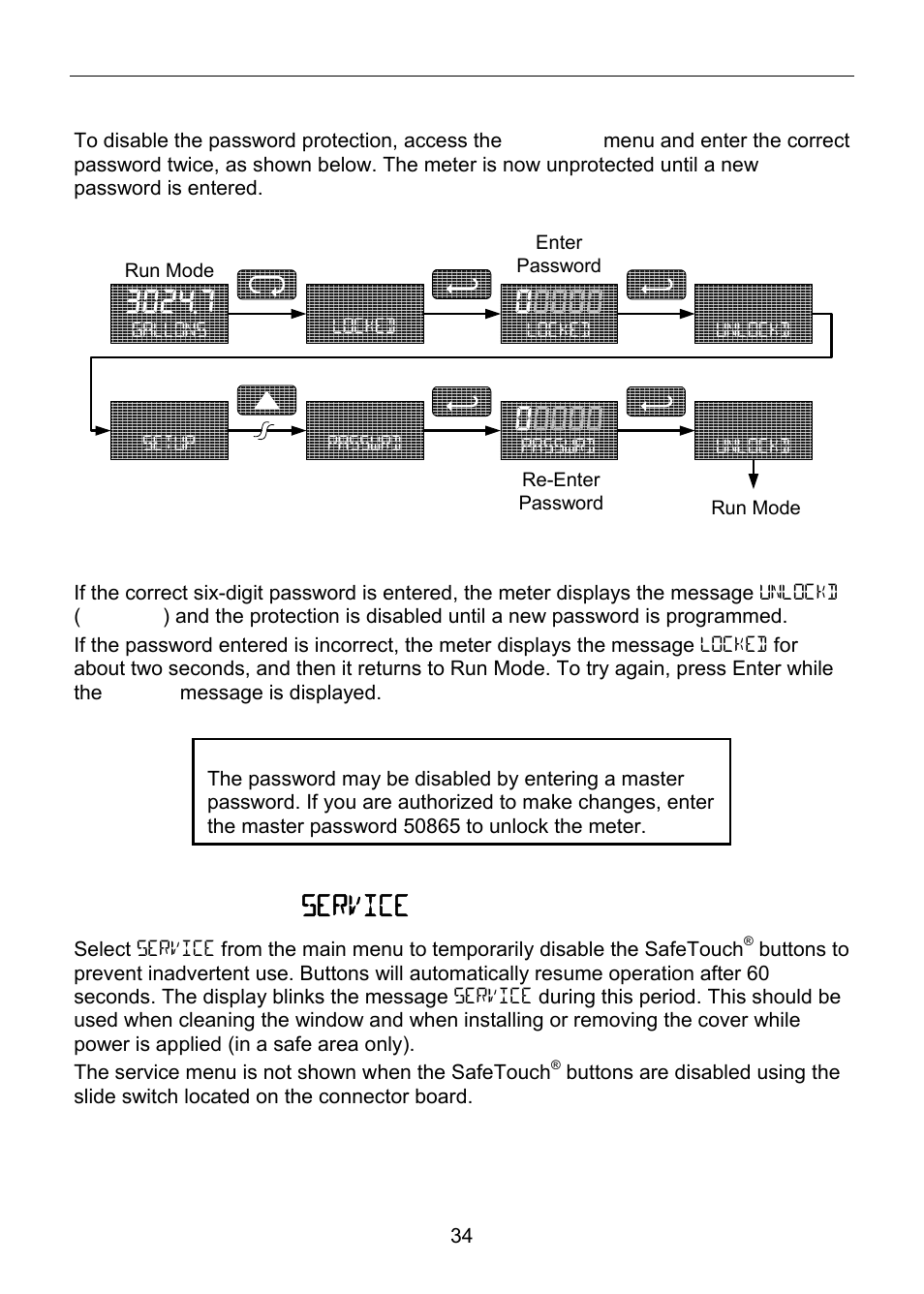 Service feature ( service ), Disabling password protection | Precision Digital PD6820 User Manual | Page 34 / 52