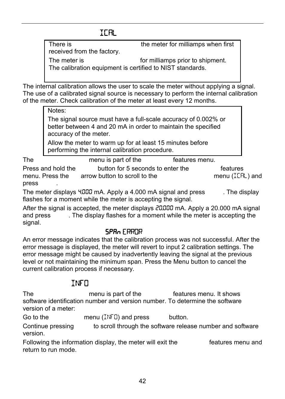 Internal calibration ( ical ), Information ( info ) | Precision Digital PD6820 User Manual | Page 42 / 52