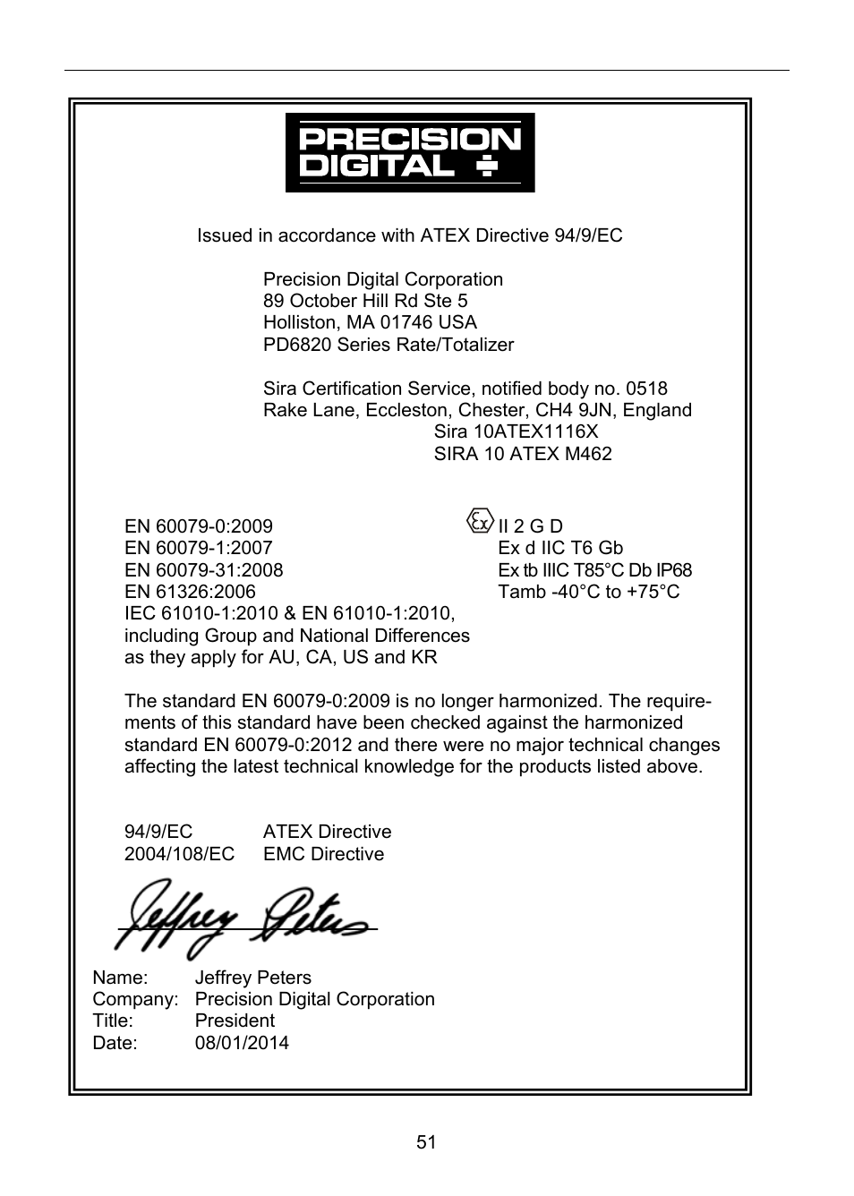 Ec declaration of conformity | Precision Digital PD6820 User Manual | Page 51 / 52
