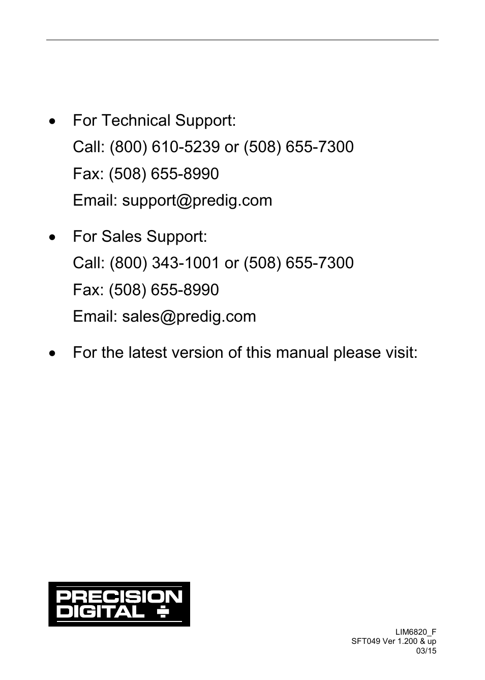 How to contact precision digital | Precision Digital PD6820 User Manual | Page 52 / 52
