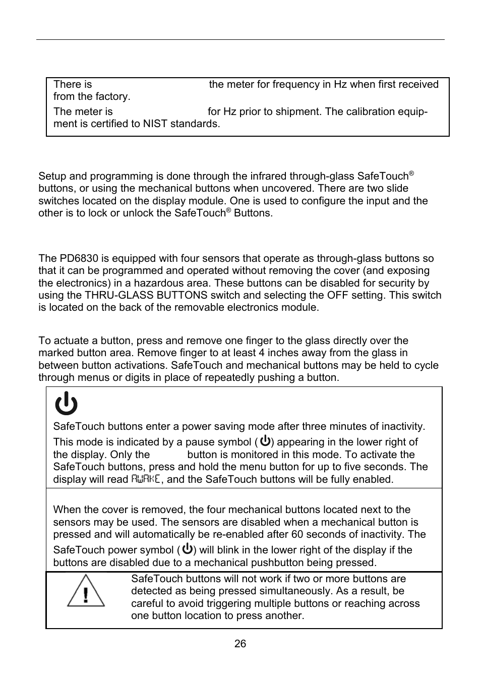 Setup and programming, Safetouch, Buttons | Overview, Safetouch button operation | Precision Digital PD6830 User Manual | Page 26 / 100