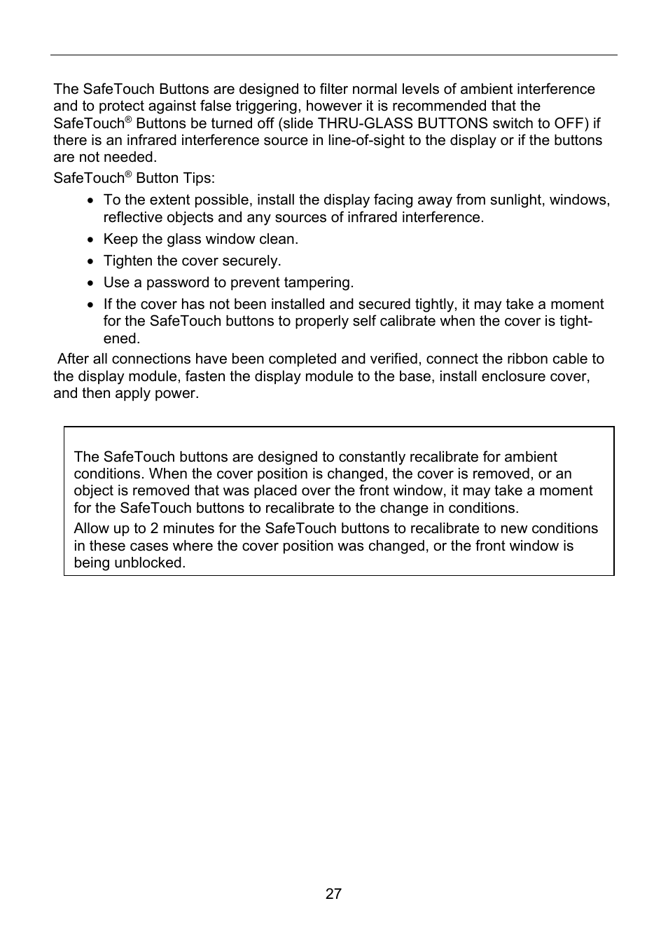 Safetouch, Button tips and troubleshooting | Precision Digital PD6830 User Manual | Page 27 / 100
