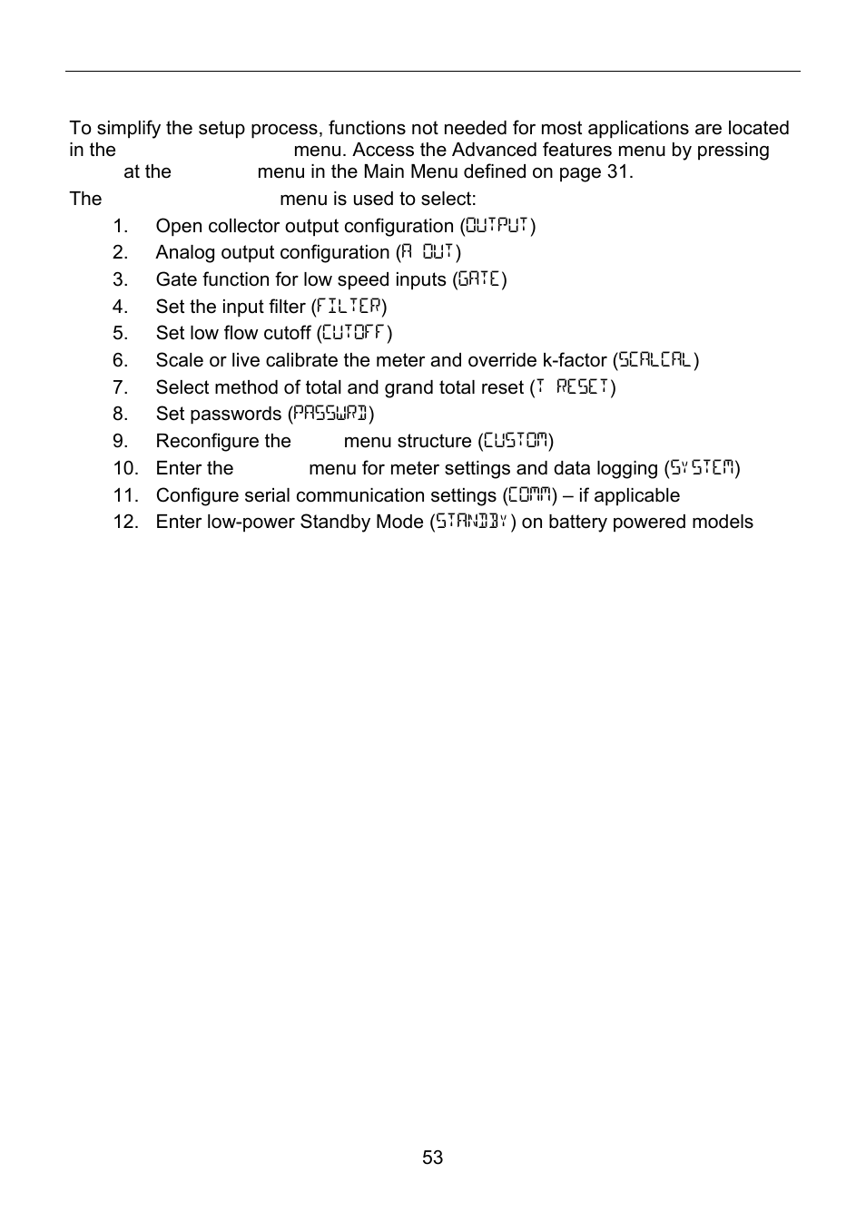 Advanced features menu | Precision Digital PD6830 User Manual | Page 53 / 100
