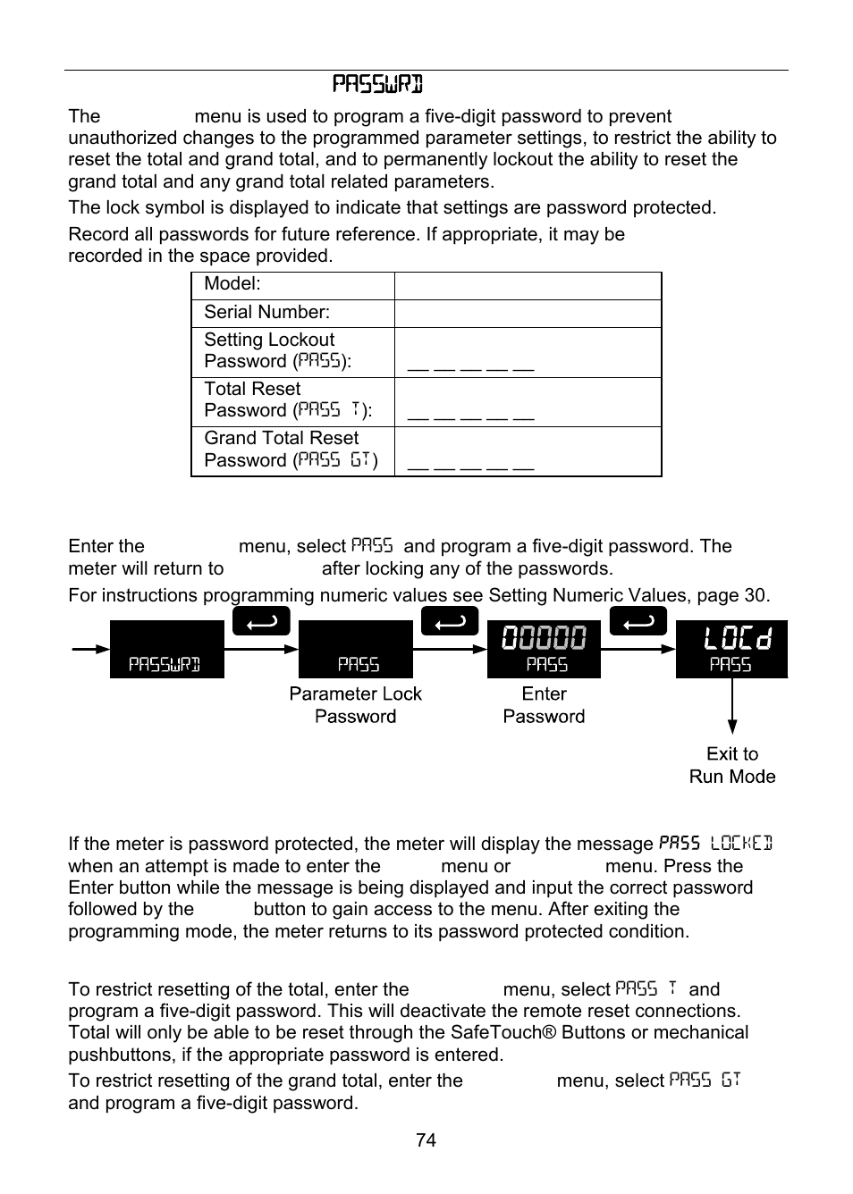 Setting up passwords ( passwrd ) | Precision Digital PD6830 User Manual | Page 74 / 100