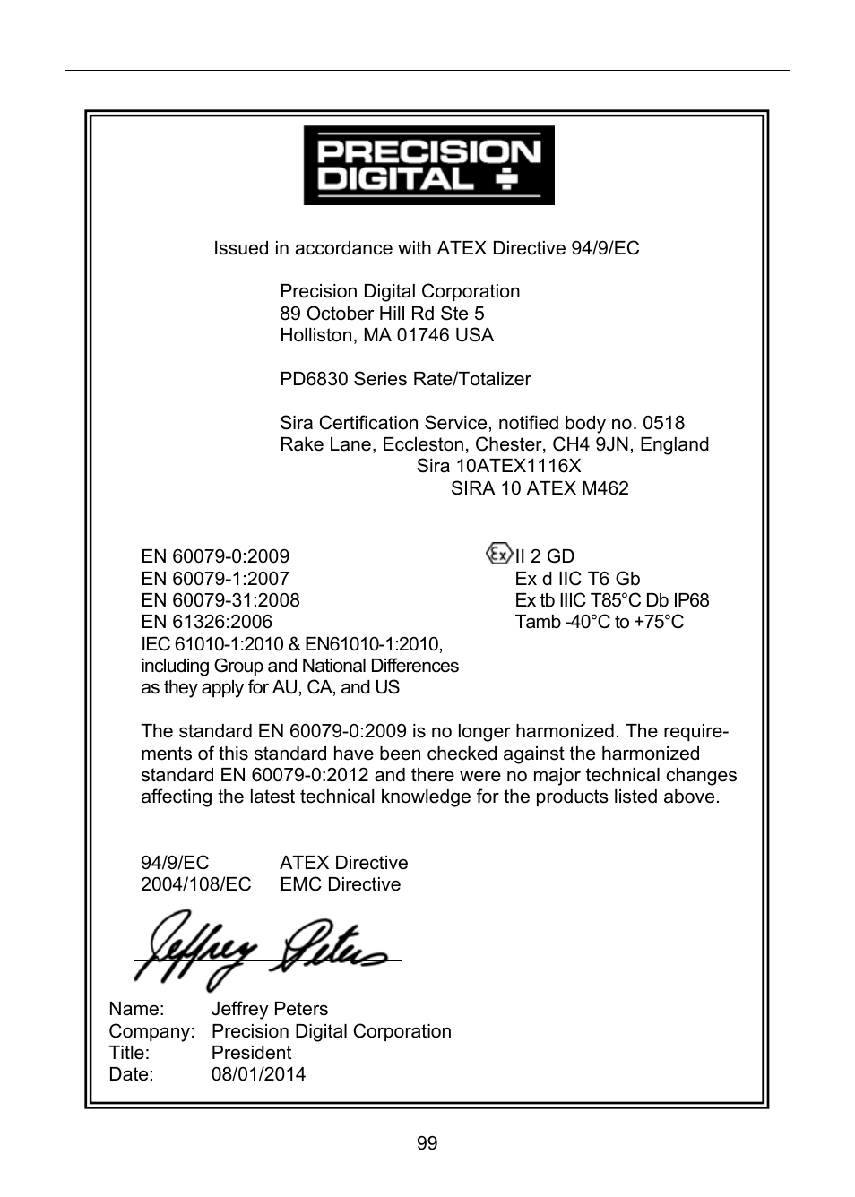 Ec declaration of conformity | Precision Digital PD6830 User Manual | Page 99 / 100