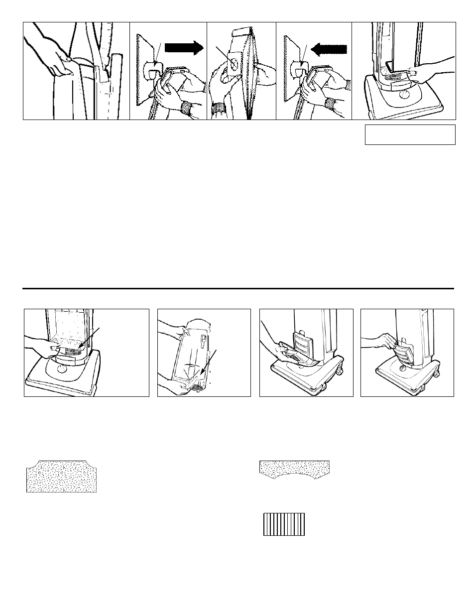 Paper bag removal & replacement, Bag type, Filter pads removal & replacement | Not available on all models | Dirt Devil Swivel Glide User Manual | Page 7 / 9