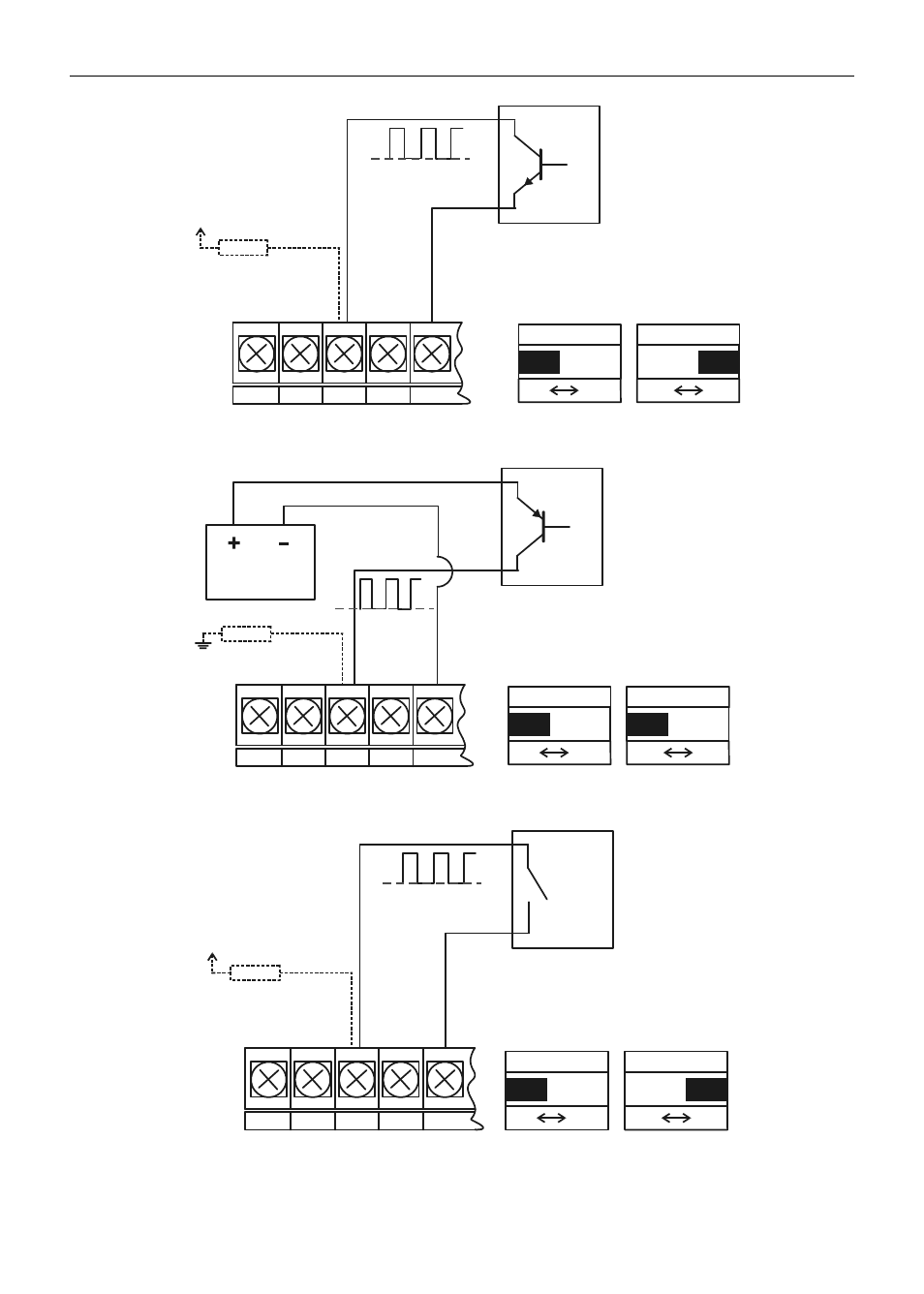 Figure 5. npn open collector input, Figure 6. pnp sensor with external power, Figure 7. switch contact input | Precision Digital PD6830 User Manual | Page 16 / 60