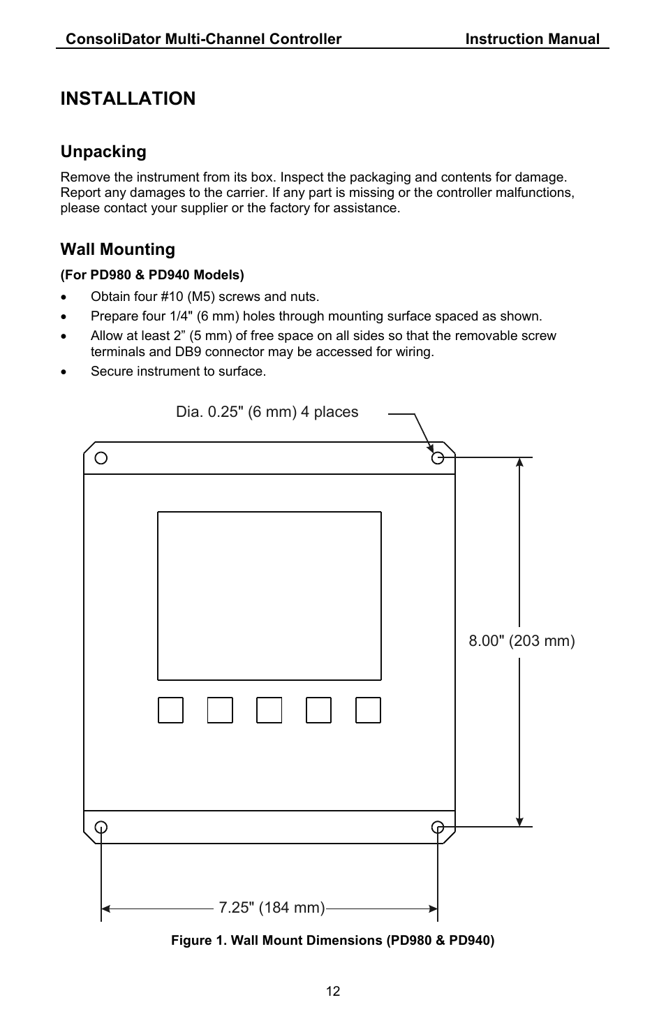 Installation, Unpacking, Wall mounting | Precision Digital PD941 User Manual | Page 12 / 56