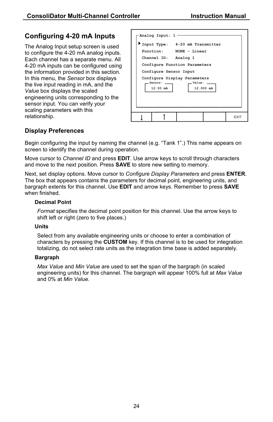Configuring 4-20 ma inputs, Display preferences | Precision Digital PD941 User Manual | Page 24 / 56
