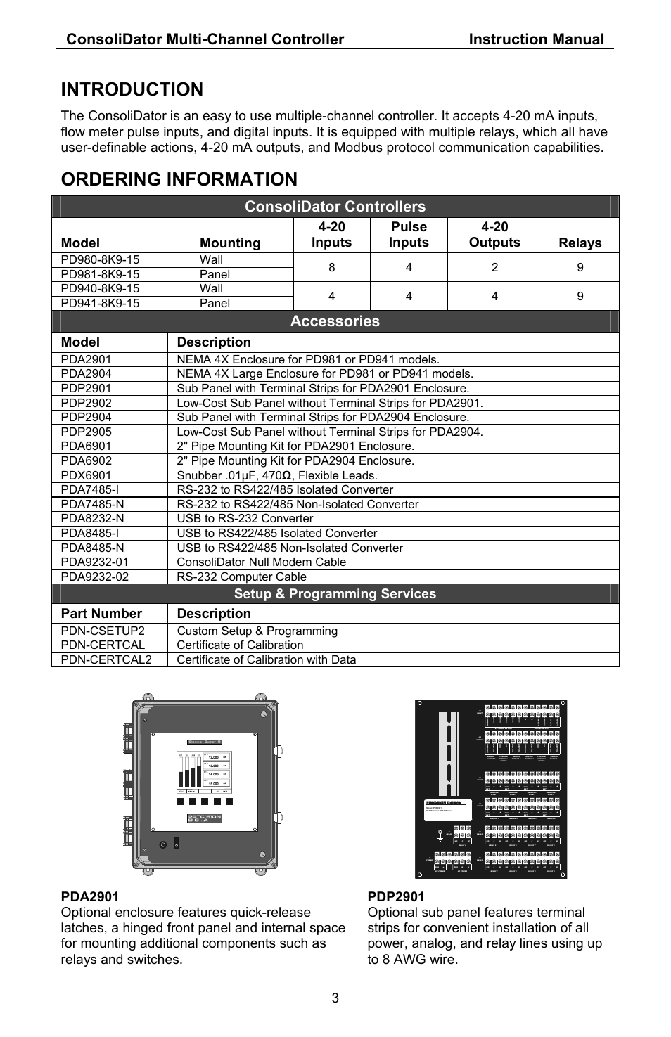 Introduction, Ordering information, Consolidator controllers | Accessories, Model description | Precision Digital PD941 User Manual | Page 3 / 56