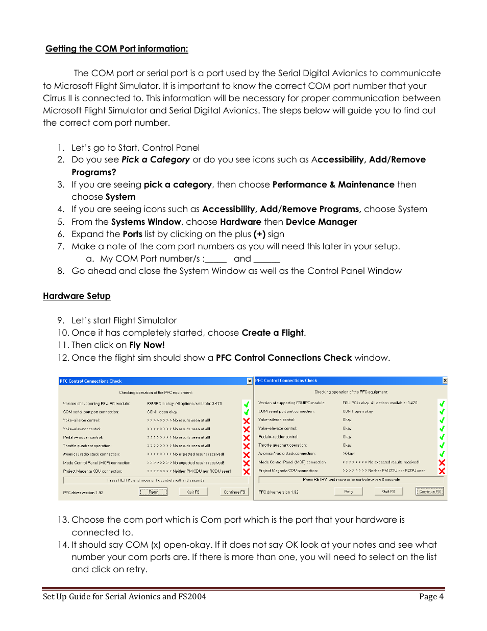 Precision Flight Serial Avionics and FS2004 User Manual | Page 4 / 8