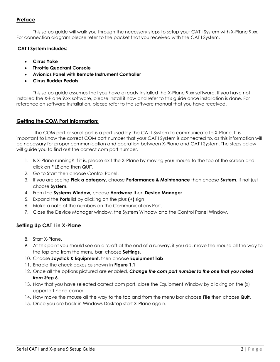 Precision Flight Serial CAT I and X-Plane 9 User Manual | Page 2 / 4