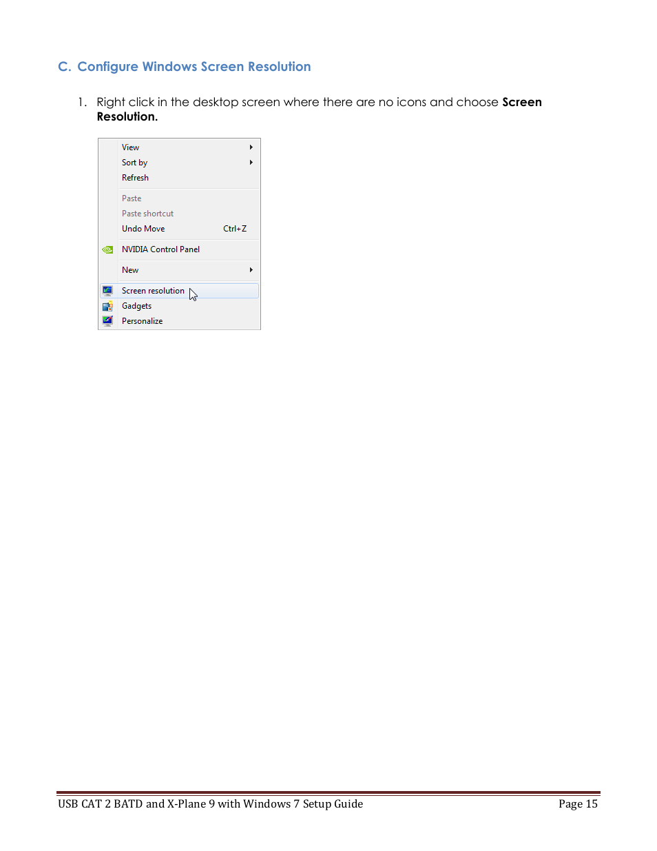 C. configure windows screen resolution | Precision Flight USB CAT II and X-Plane 9 User Manual | Page 15 / 20