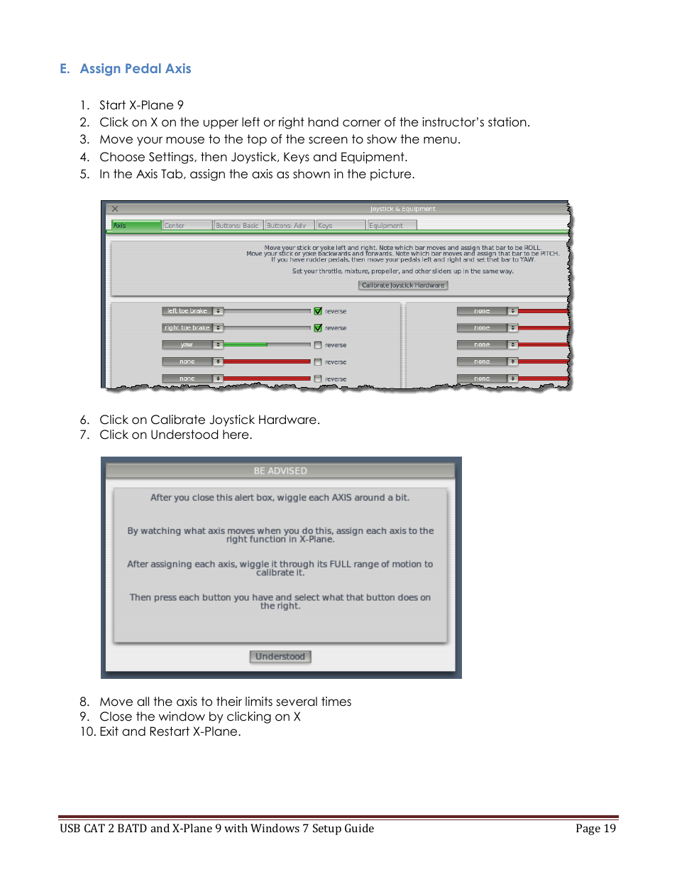 E. assign pedal axis | Precision Flight USB CAT II and X-Plane 9 User Manual | Page 19 / 20