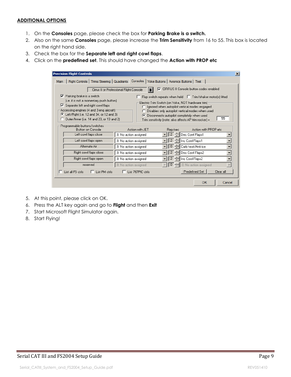 Precision Flight Serial CAT III and Microsoft Flight Simulator 9 (2004) User Manual | Page 9 / 9