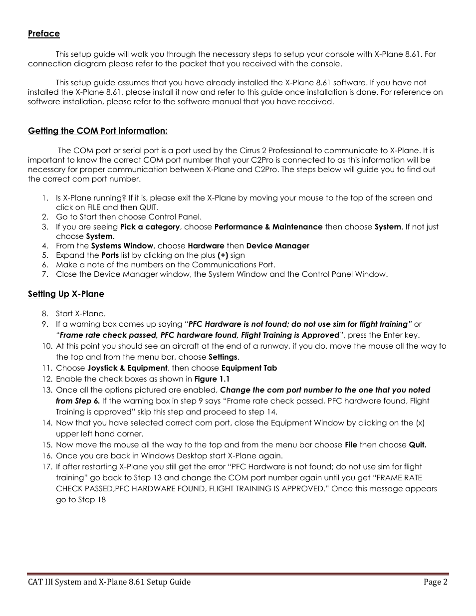 Precision Flight Serial CAT III and and X-Plane 8.61 User Manual | Page 2 / 4