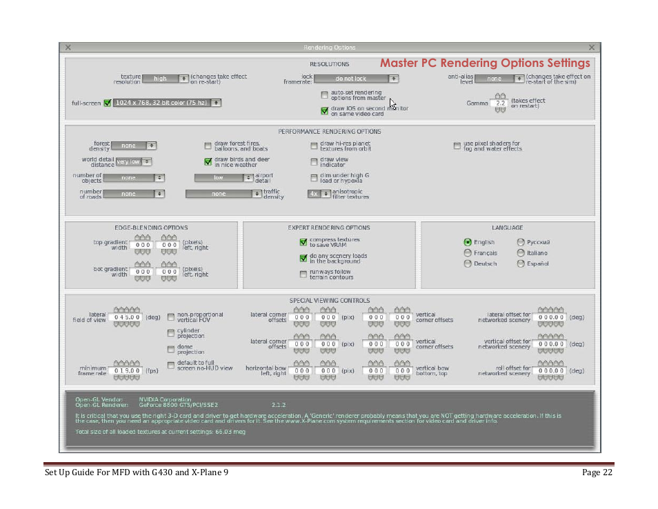 Master rendering option setting full size | Precision Flight Modular Flight Deck with GNS430 and X-Plane 9 User Manual | Page 22 / 23