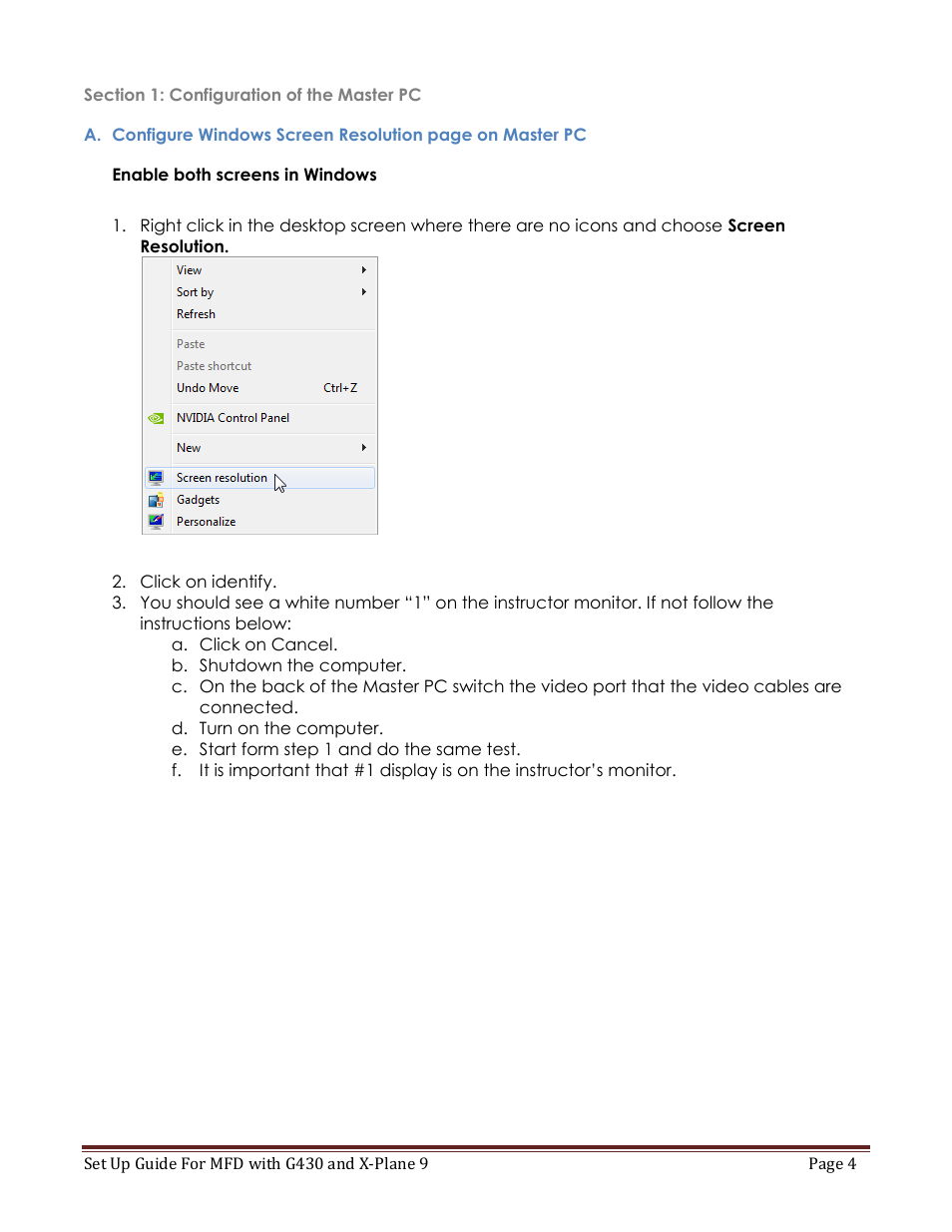 Section 1: configuration of the master pc, Enable both screens in windows | Precision Flight Modular Flight Deck with GNS430 and X-Plane 9 User Manual | Page 4 / 23