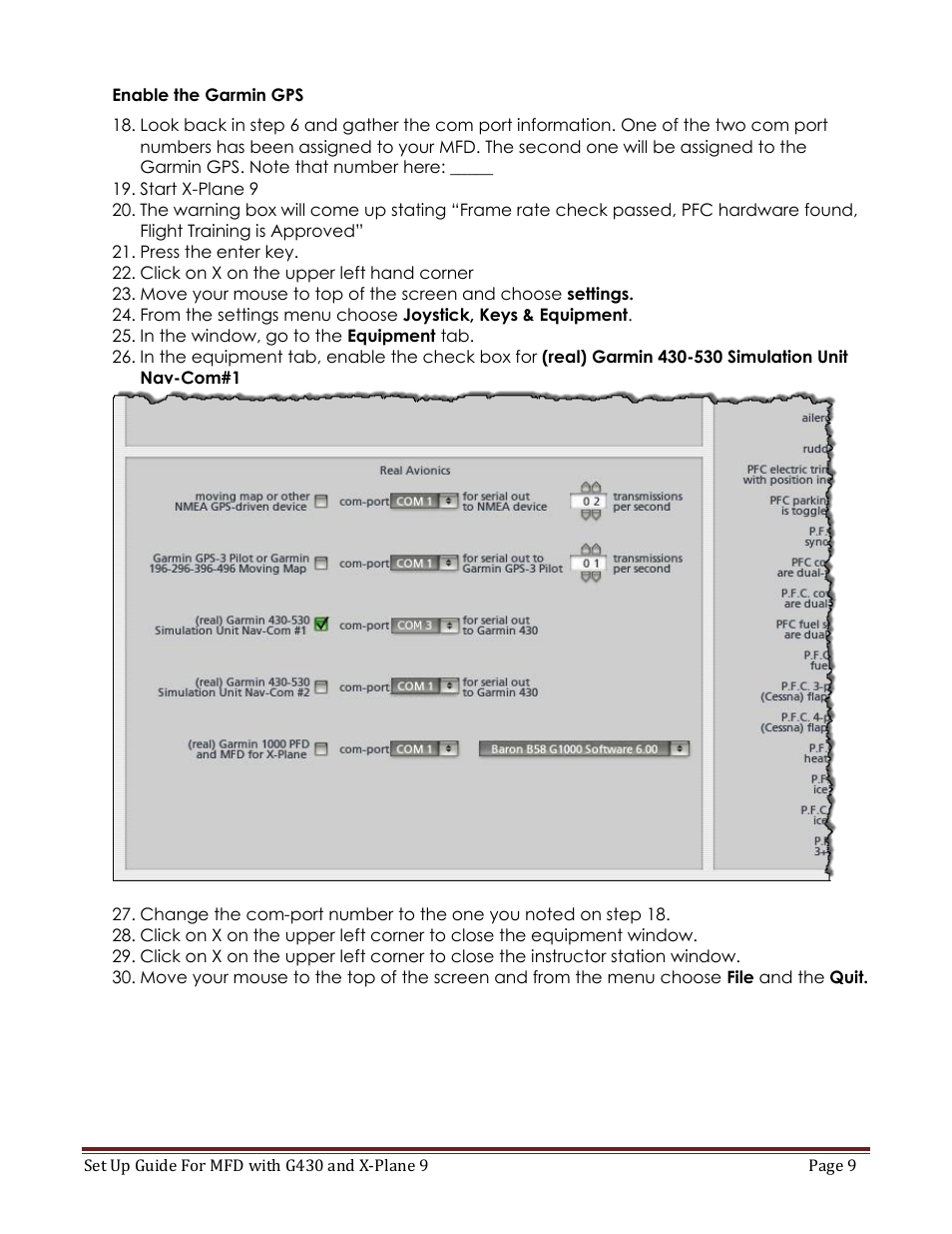 Enable the garmin gps | Precision Flight Modular Flight Deck with GNS430 and X-Plane 9 User Manual | Page 9 / 23