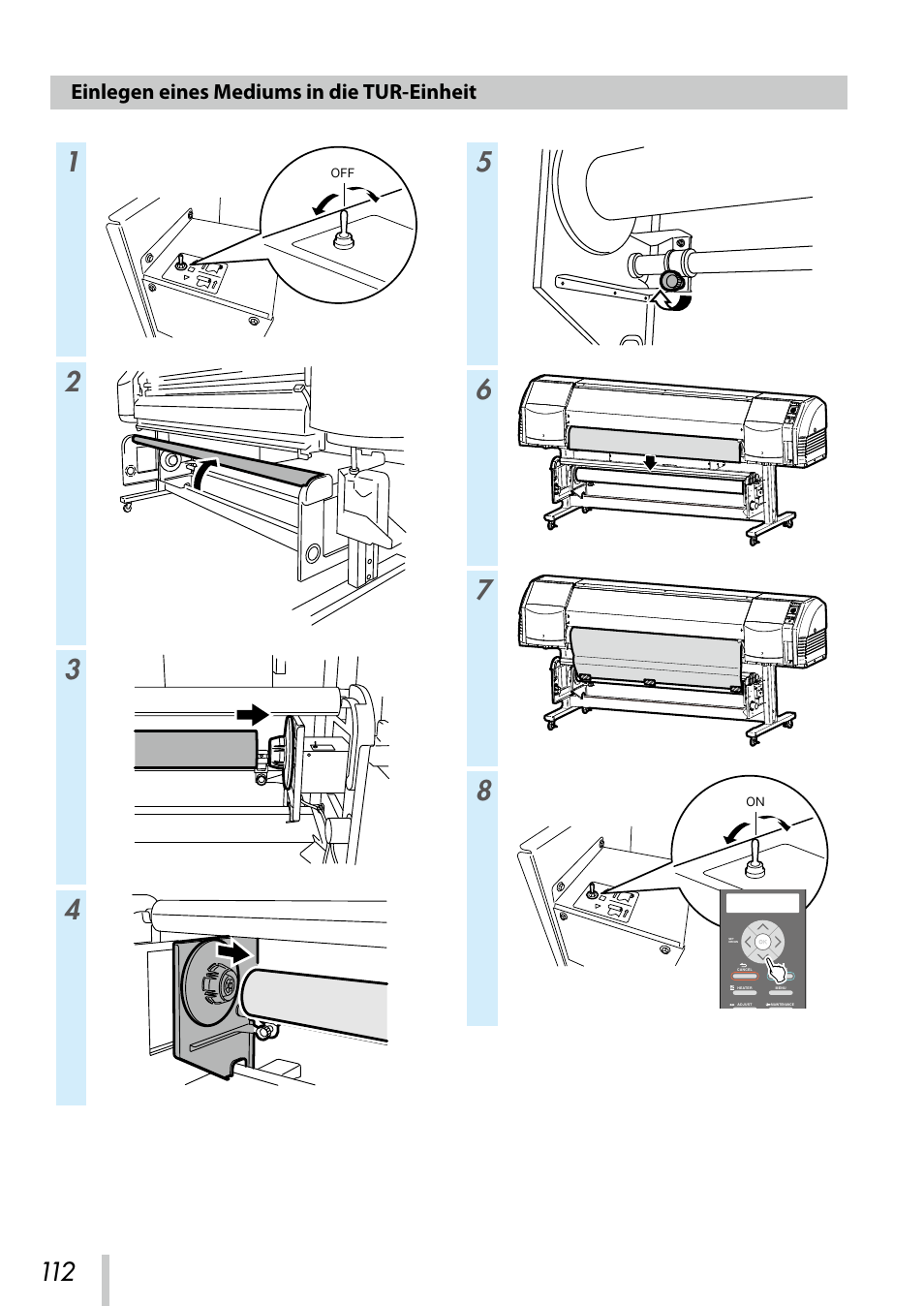 Einlegen eines mediums in die tur-einheit | Oki ColorPainter E-64s User Manual | Page 113 / 209