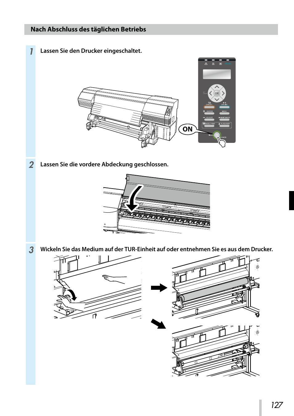Nach abschluss des täglichen betriebs | Oki ColorPainter E-64s User Manual | Page 128 / 209