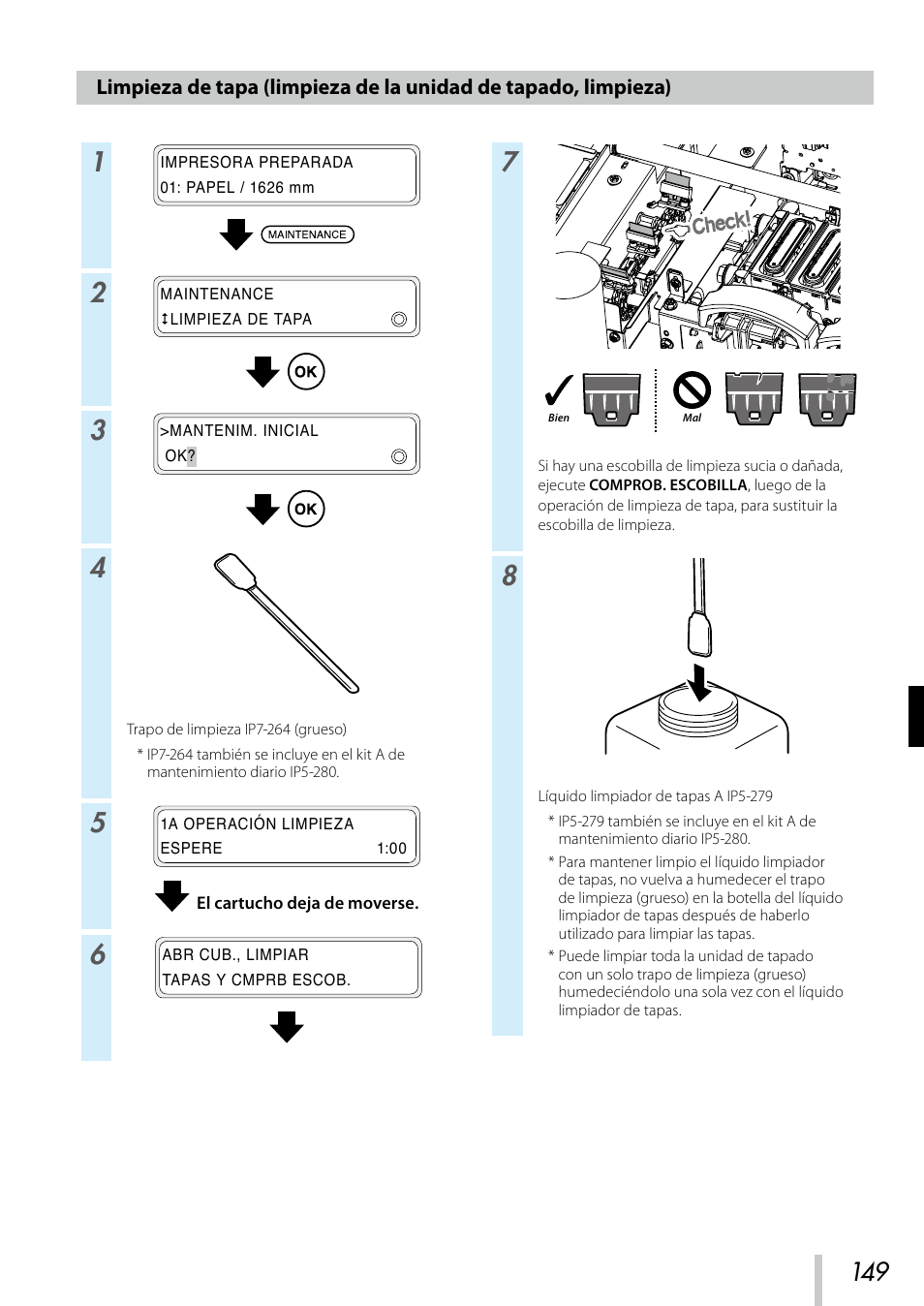 Limpieza de tapa, Limpieza de la unidad de tapado, limpieza) | Oki ColorPainter E-64s User Manual | Page 150 / 209