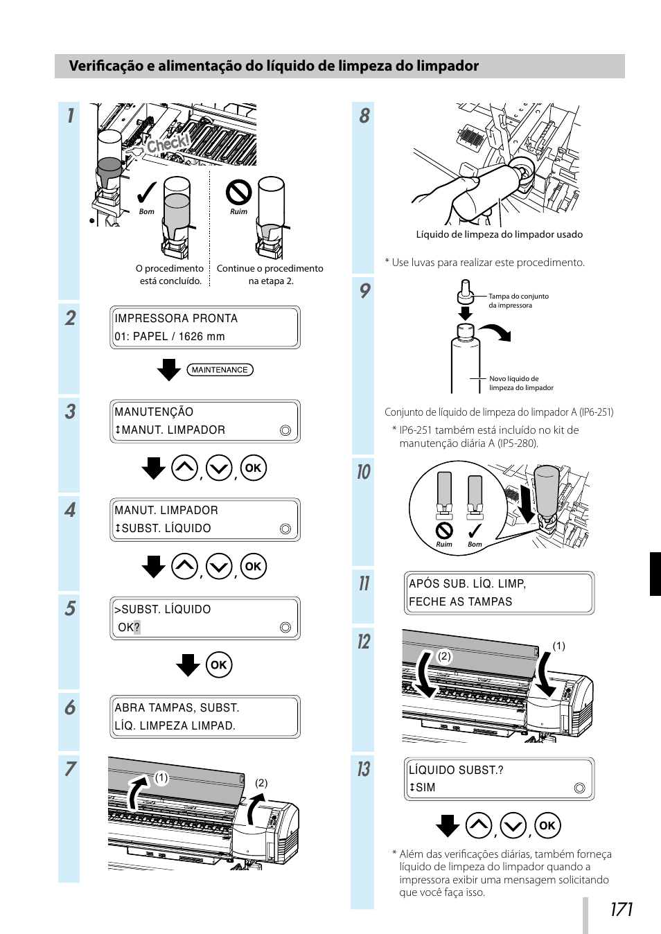 Verificação e alimentação do líquido de limpeza, Do limpador | Oki ColorPainter E-64s User Manual | Page 172 / 209