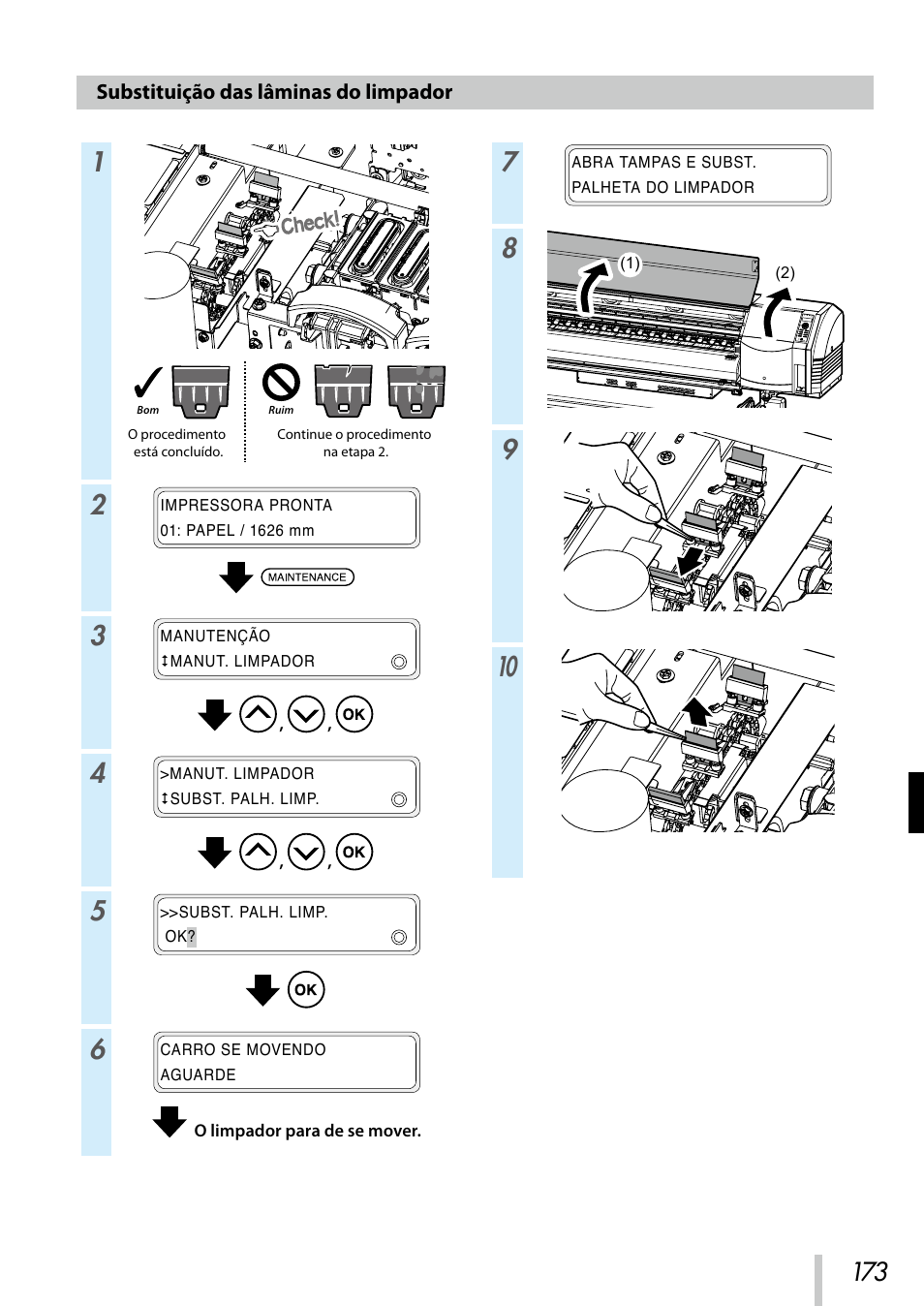 Substituição das lâminas do limpador | Oki ColorPainter E-64s User Manual | Page 174 / 209