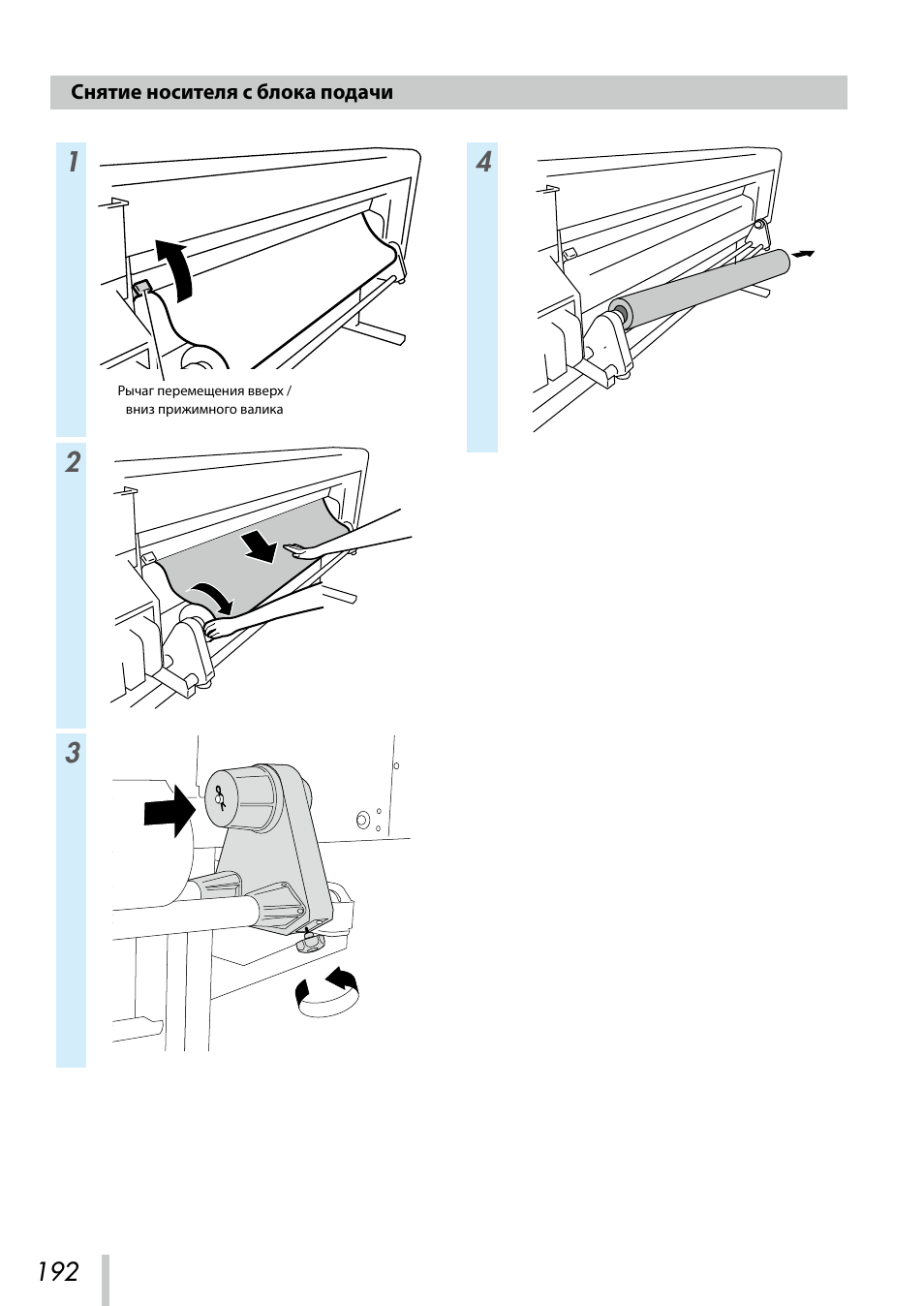 Снятие носителя с блока подачи | Oki ColorPainter E-64s User Manual | Page 193 / 209