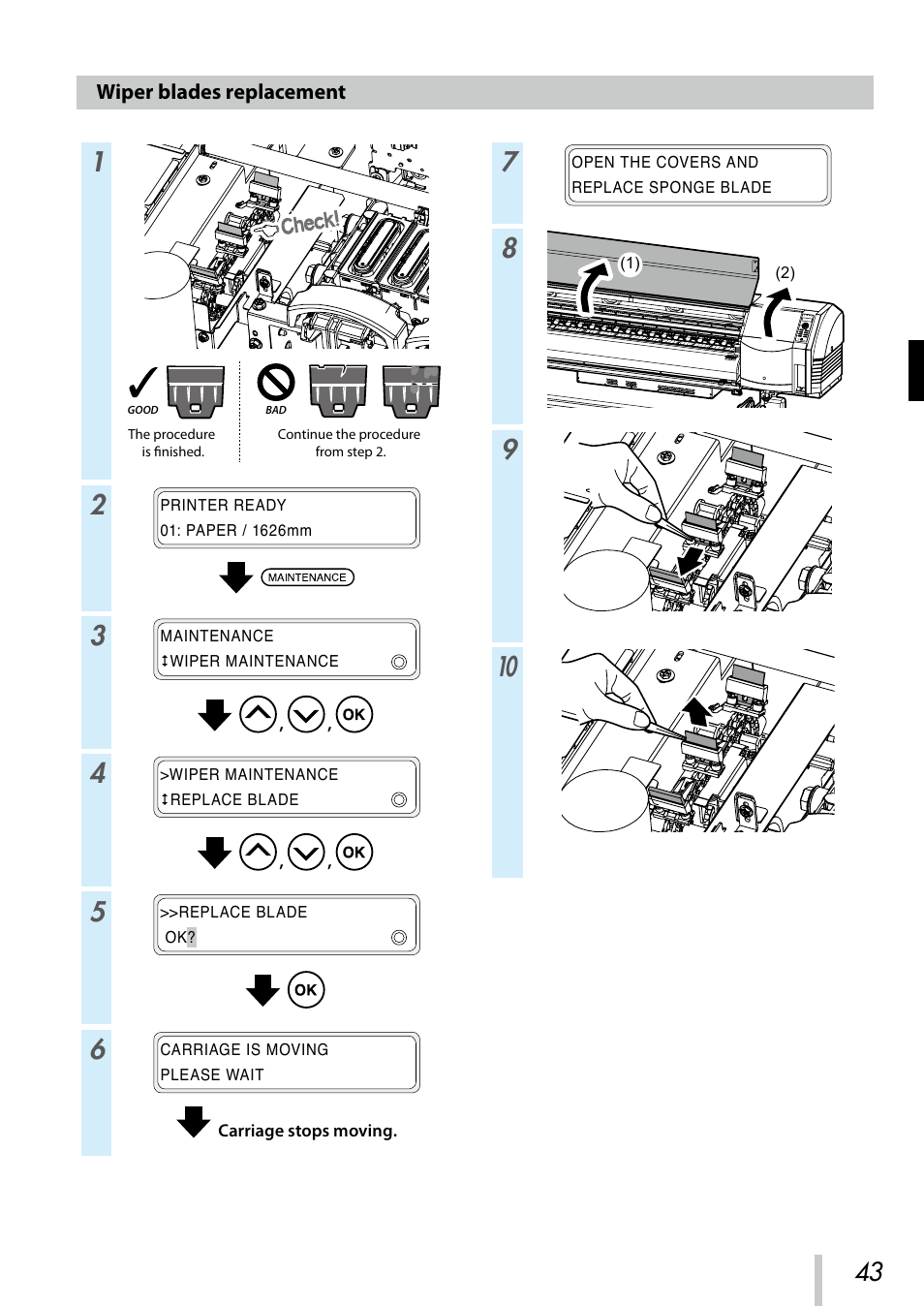 Wiper blades replacement | Oki ColorPainter E-64s User Manual | Page 44 / 209