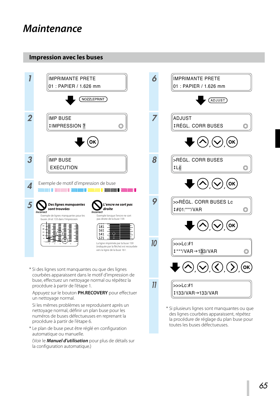 Maintenance, Impression avec les buses | Oki ColorPainter E-64s User Manual | Page 66 / 209