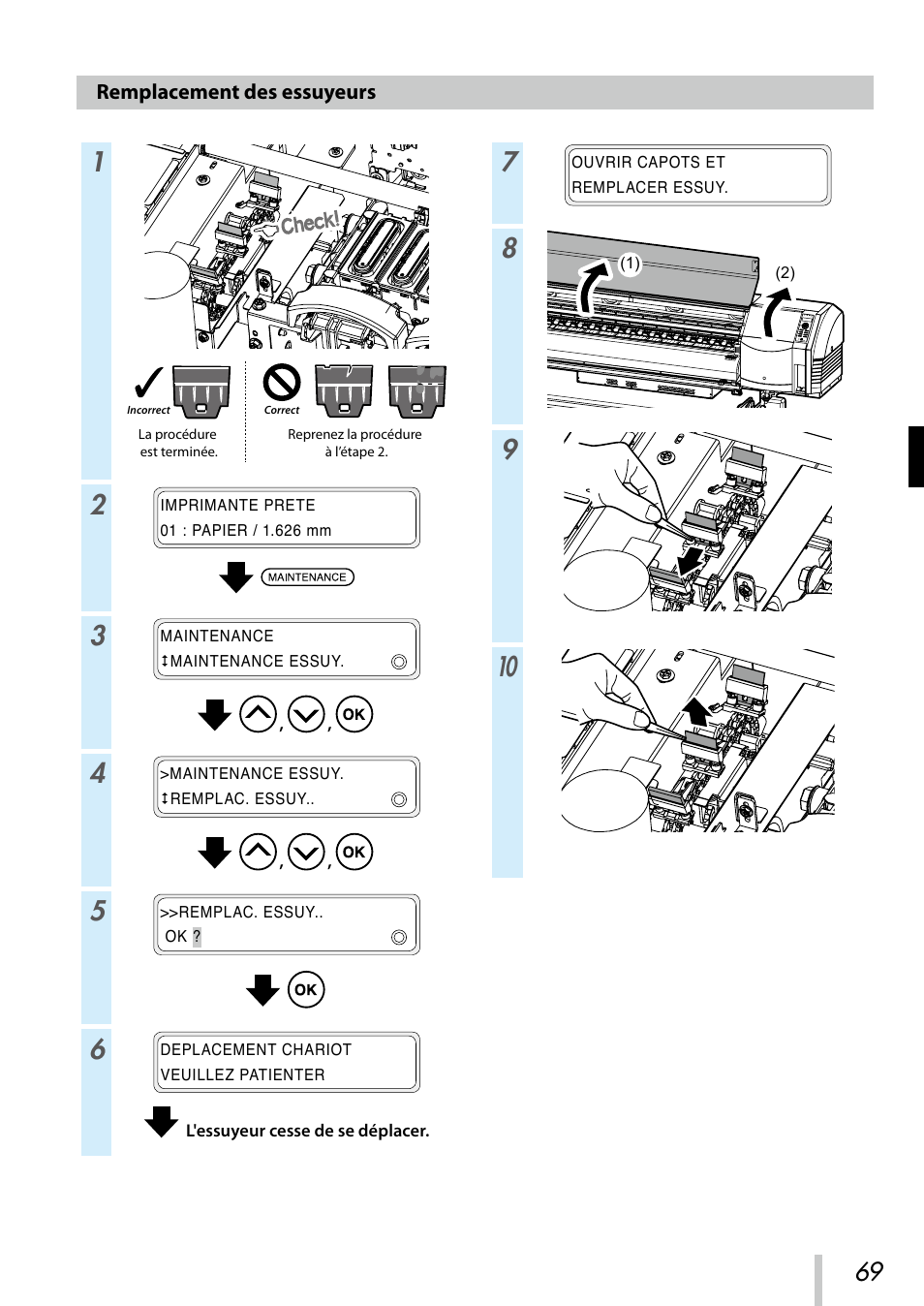 Remplacement des essuyeurs | Oki ColorPainter E-64s User Manual | Page 70 / 209