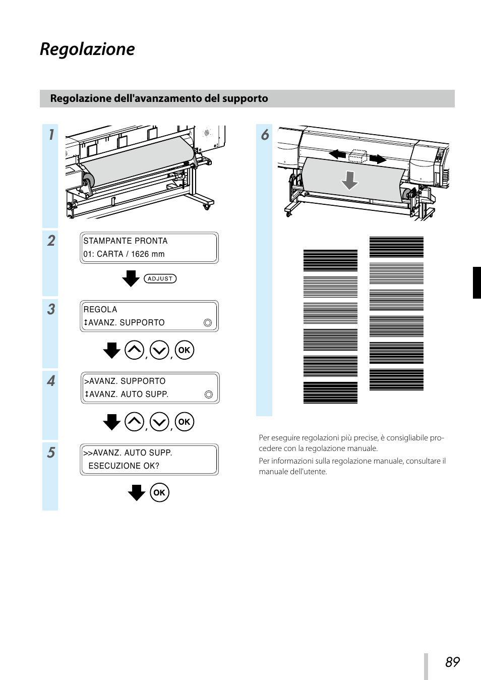 Regolazione, Regolazione dell'avanzamento del supporto | Oki ColorPainter E-64s User Manual | Page 90 / 209