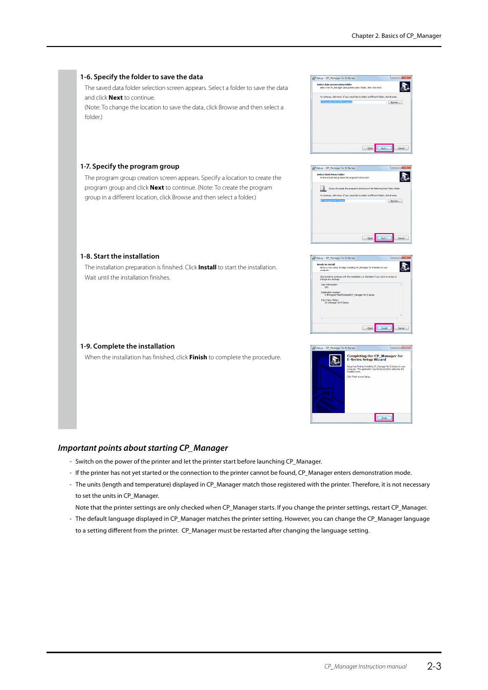 Important points about starting cp_manager | Oki ColorPainter E-64s User Manual | Page 13 / 43