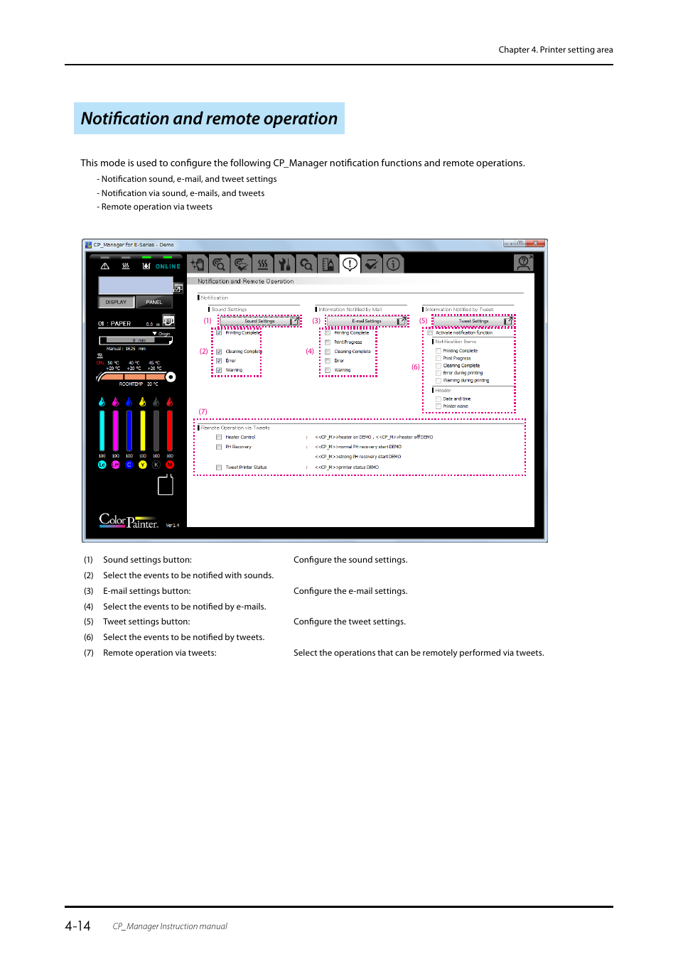 Notification and remote operation | Oki ColorPainter E-64s User Manual | Page 34 / 43