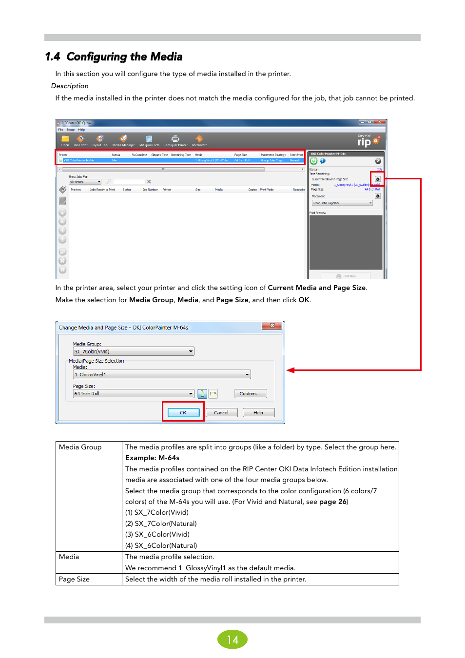 4 configuring the media, 14 1.4 configuring the media | Oki ColorPainter E-64s User Manual | Page 14 / 146