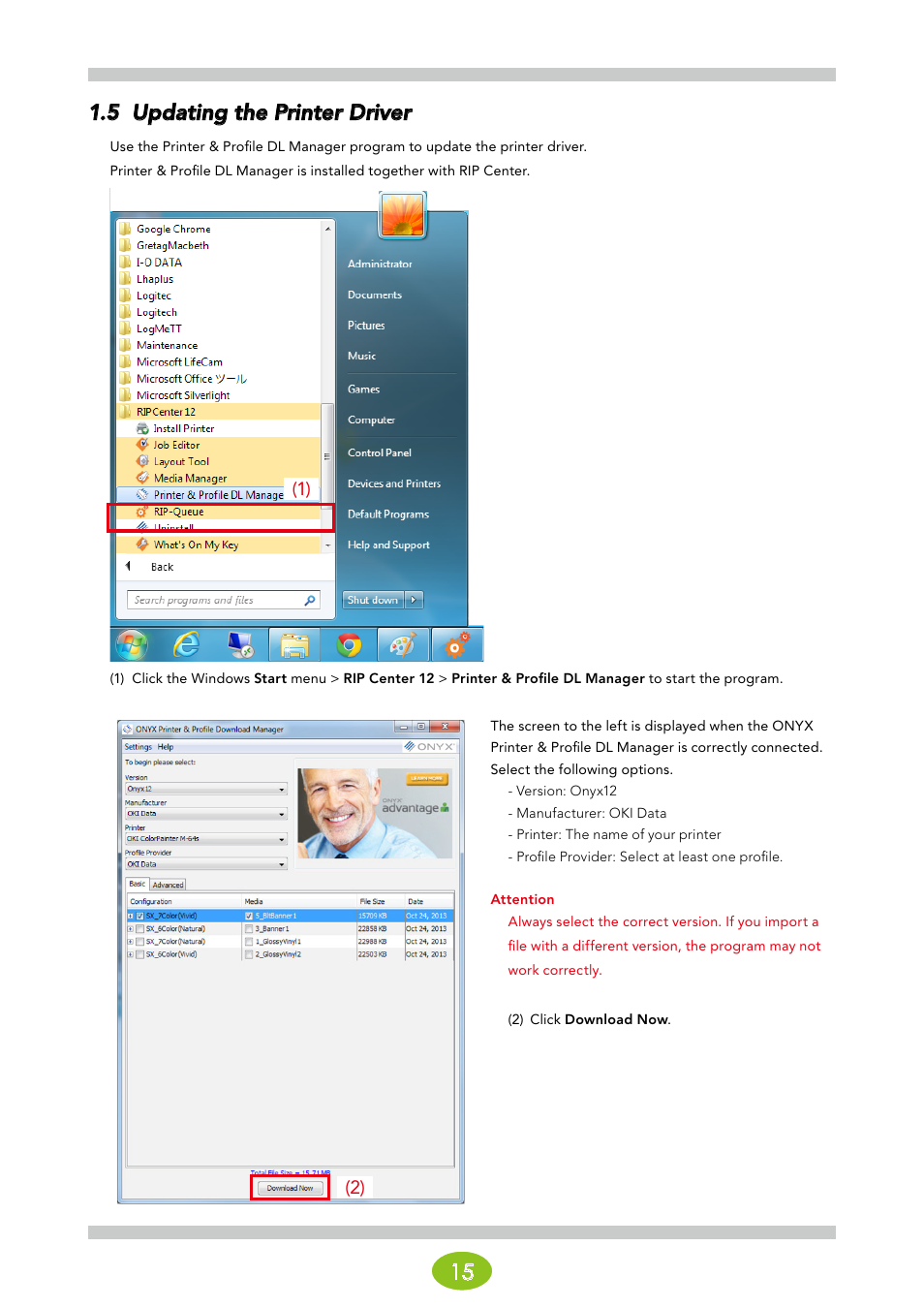 5 updating the printer driver, 15 1.5 updating the printer driver | Oki ColorPainter E-64s User Manual | Page 15 / 146