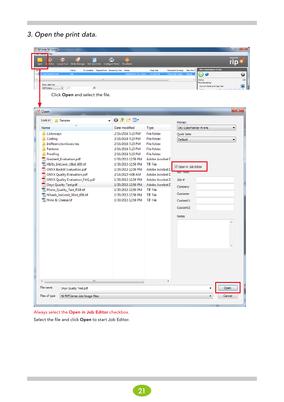 21 3. open the print data | Oki ColorPainter E-64s User Manual | Page 21 / 146