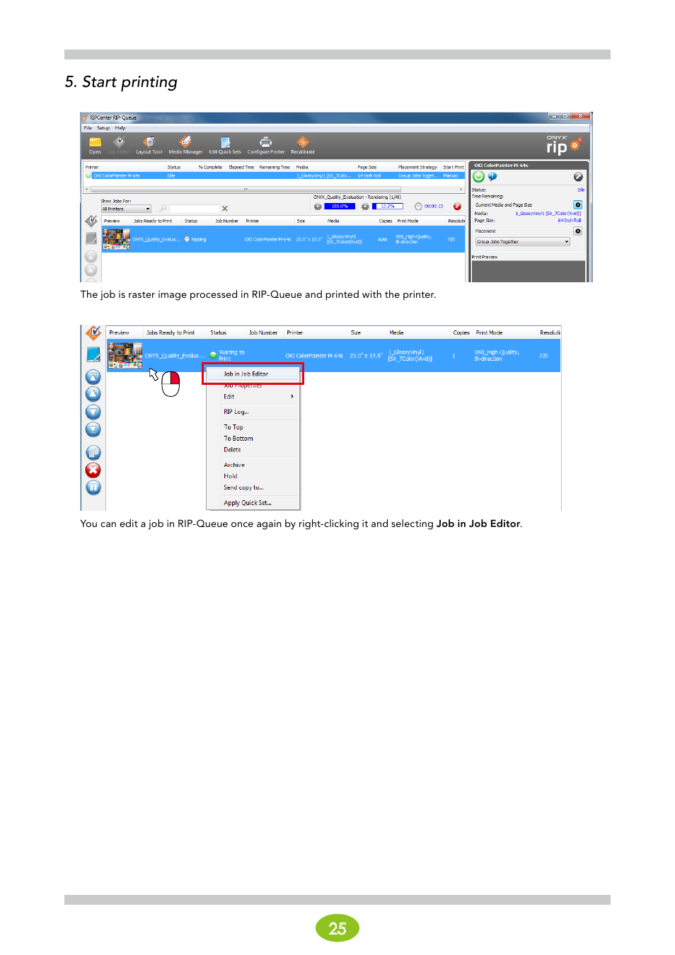 25 5. start printing | Oki ColorPainter E-64s User Manual | Page 25 / 146