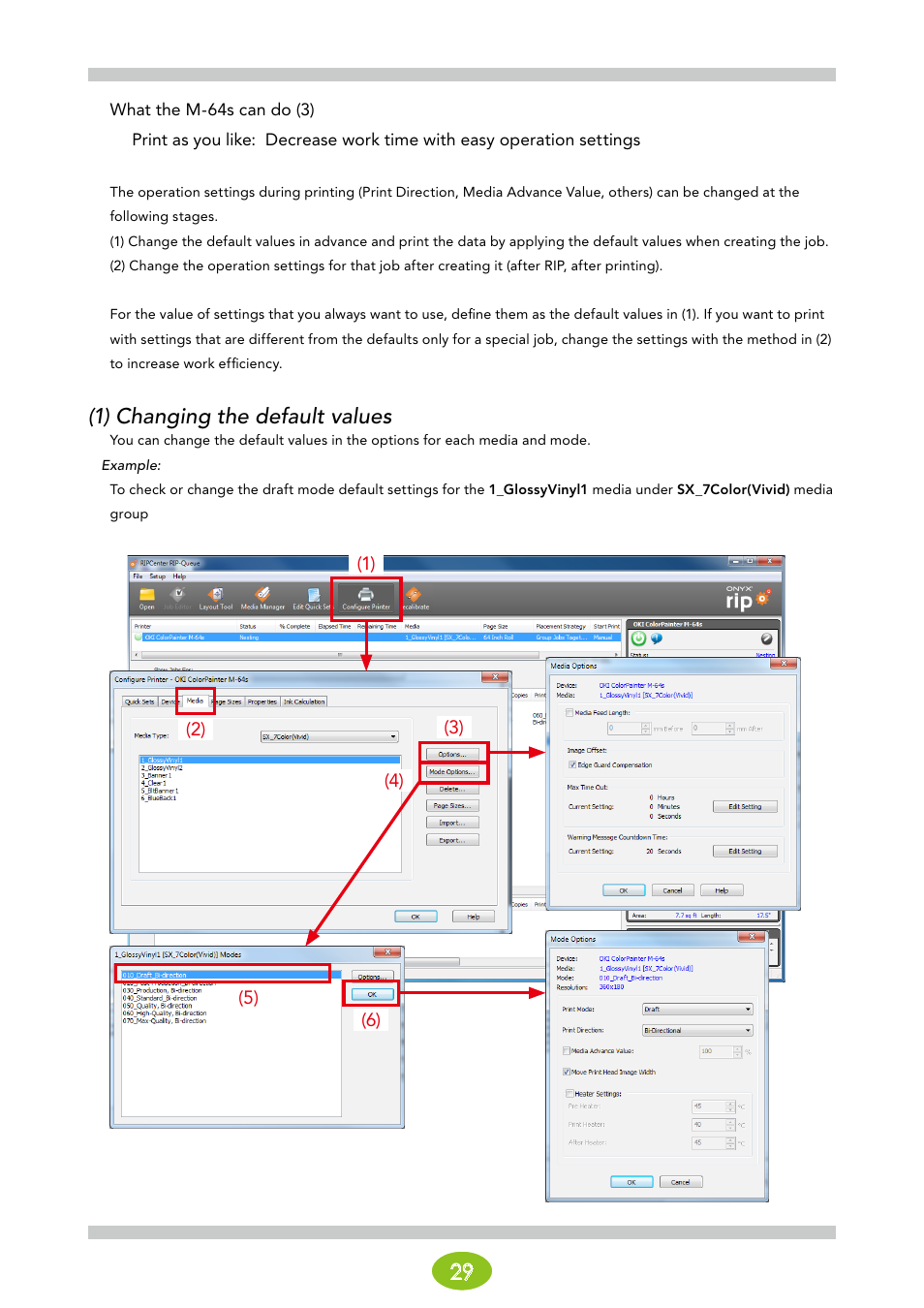 1) changing the default values | Oki ColorPainter E-64s User Manual | Page 29 / 146